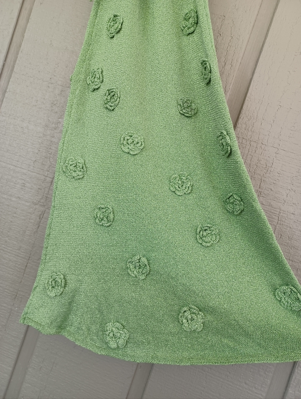 Meshki Suki Metallic Knit Maxi Dress Size M Women Tie Open Back In Pastel Green - Picture 7 of 15